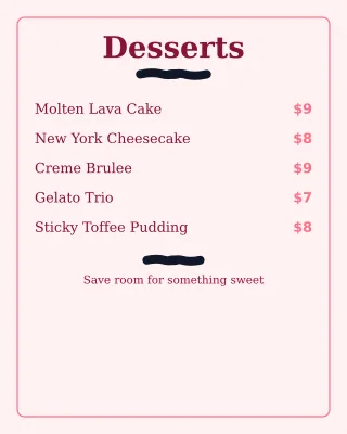 Dessert Menu — editable white restaurant template, instagram portrait