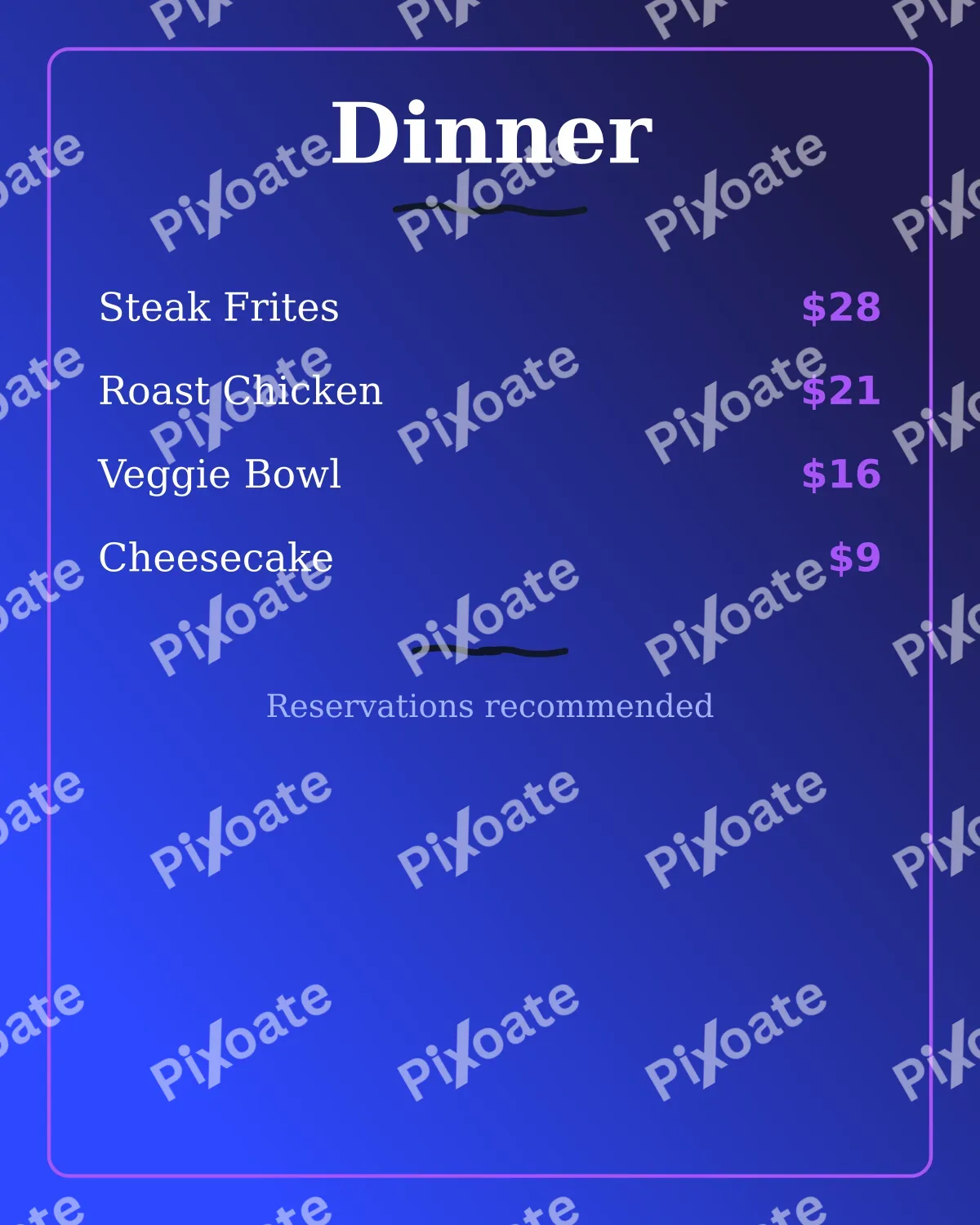Dinner Menu Dinner Menu — editable blue restaurant template, instagram portrait