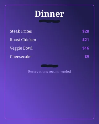 Dinner Menu — editable blue restaurant template, instagram portrait