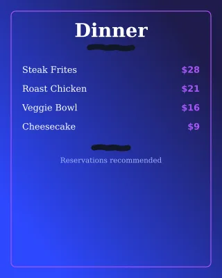 Dinner Menu — editable blue restaurant template, instagram portrait