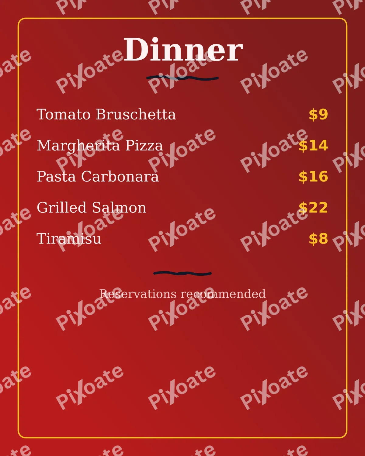 Dinner Menu Dinner Menu — editable red restaurant template, instagram portrait