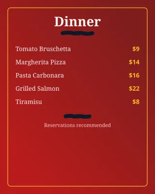 Dinner Menu — editable red restaurant template, instagram portrait