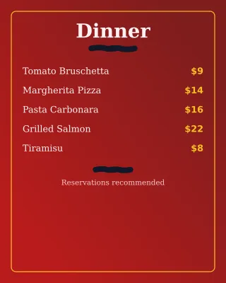 Dinner Menu — editable red restaurant template, instagram portrait