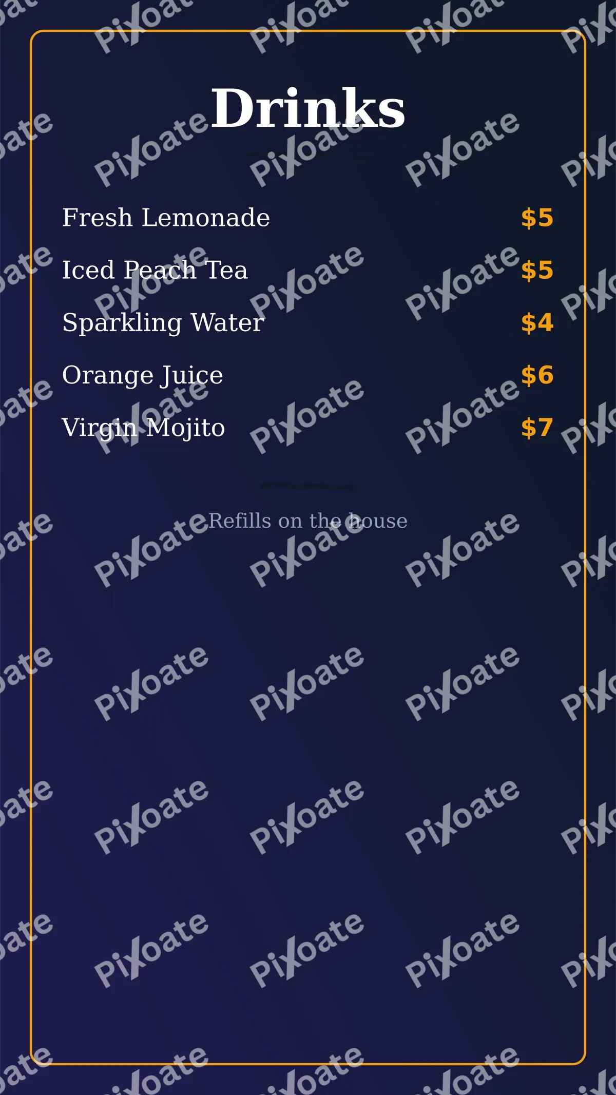 Drinks Menu Drinks Menu — editable blue restaurant template, story / reel