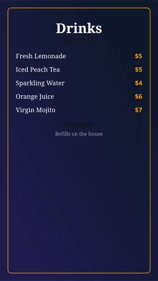 Drinks Menu — editable blue restaurant template, story / reel