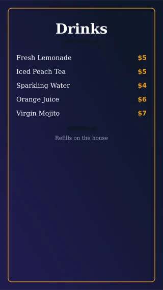 Drinks Menu — editable blue restaurant template, story / reel