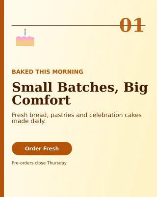 Editorial Bakery Promotion Offer Poster — editable white restaurant template, instagram portrait