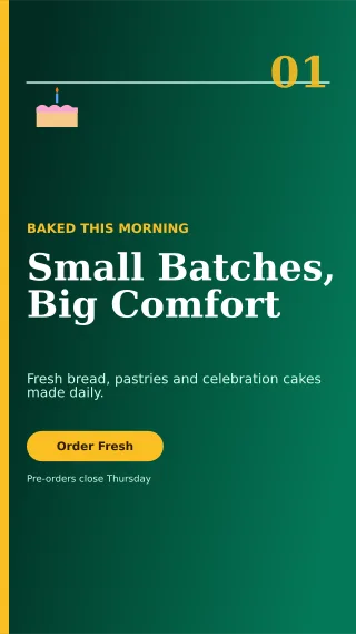 Editorial Bakery Promotion Story — editable black restaurant template, story / reel