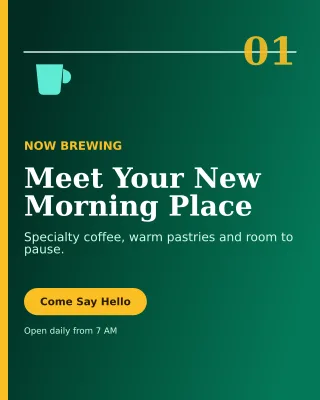 Editorial Cafe Opening Offer Poster — editable black restaurant template, instagram portrait