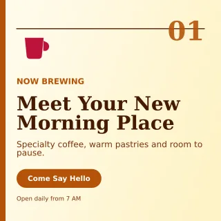 Editorial Cafe Opening Social Post — editable white restaurant template, instagram post