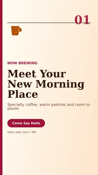 Editorial Cafe Opening Story — editable white restaurant template, story / reel