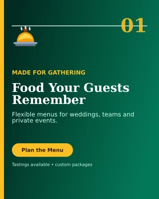 Editorial Catering Service Offer Poster — editable black restaurant template, instagram portrait