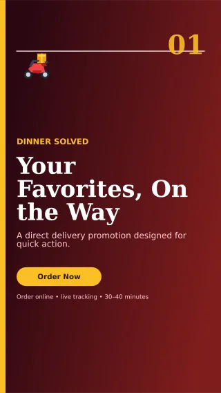 Editorial Food Delivery Story — editable black restaurant template, story / reel