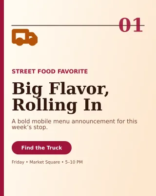 Editorial Food Truck Offer Poster — editable white restaurant template, instagram portrait