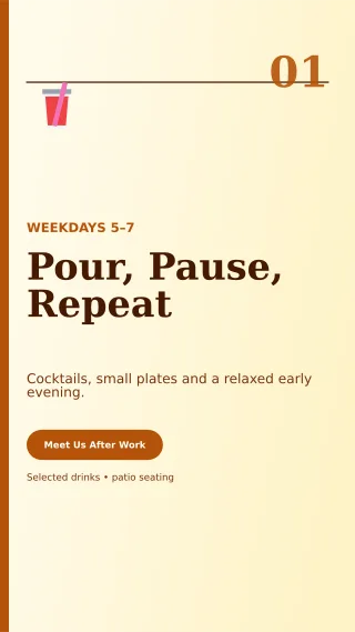 Editorial Happy Hour Story — editable white restaurant template, story / reel