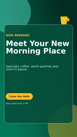 Glass Cafe Opening Story — editable black restaurant template, story / reel