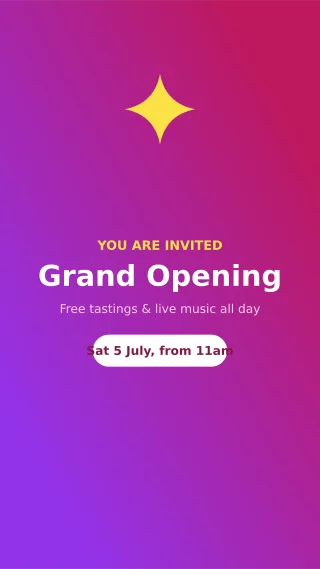 Grand Opening — editable pink restaurant template, story / reel