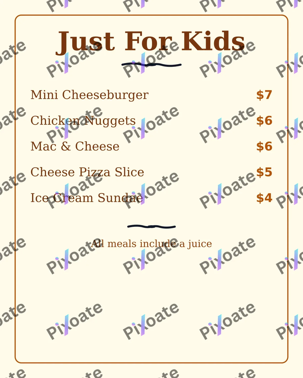 Kids Menu Kids Menu — editable white restaurant template, instagram portrait