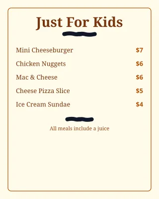 Kids Menu — editable white restaurant template, instagram portrait