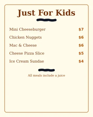 Kids Menu — editable white restaurant template, instagram portrait