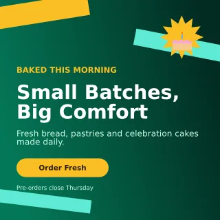 Kinetic Bakery Promotion Social Post — editable black restaurant template, instagram post