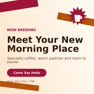 Kinetic Cafe Opening Social Post — editable white restaurant template, instagram post