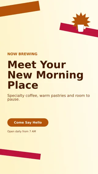 Kinetic Cafe Opening Story — editable white restaurant template, story / reel