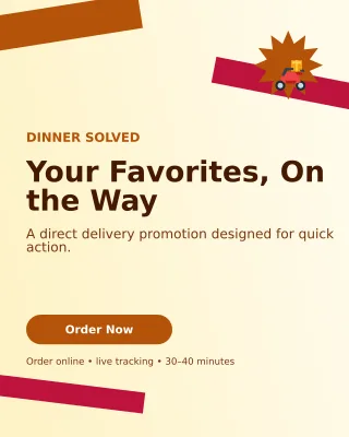 Kinetic Food Delivery Offer Poster — editable white restaurant template, instagram portrait
