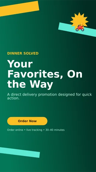 Kinetic Food Delivery Story — editable black restaurant template, story / reel