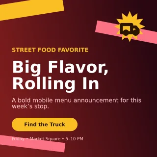 Kinetic Food Truck Social Post — editable black restaurant template, instagram post