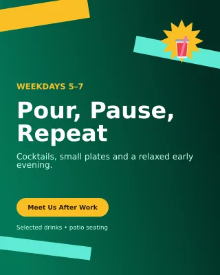 Kinetic Happy Hour Offer Poster — editable black restaurant template, instagram portrait