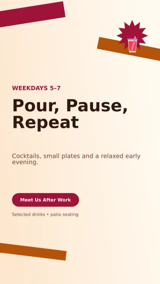 Kinetic Happy Hour Story — editable white restaurant template, story / reel