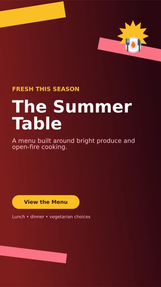 Kinetic Seasonal Menu Story — editable black restaurant template, story / reel