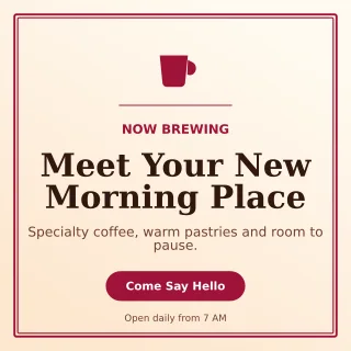 Luxe Cafe Opening Social Post — editable white restaurant template, instagram post