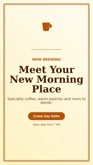 Luxe Cafe Opening Story — editable white restaurant template, story / reel