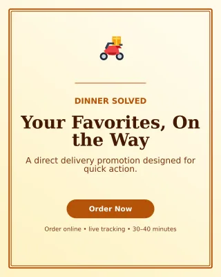 Luxe Food Delivery Offer Poster — editable white restaurant template, instagram portrait