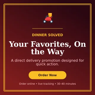 Luxe Food Delivery Social Post — editable black restaurant template, instagram post