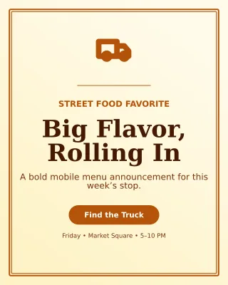 Luxe Food Truck Offer Poster — editable white restaurant template, instagram portrait