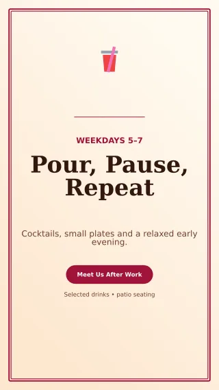 Luxe Happy Hour Story — editable white restaurant template, story / reel