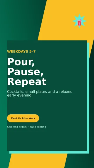 Neo Happy Hour Story — editable black restaurant template, story / reel