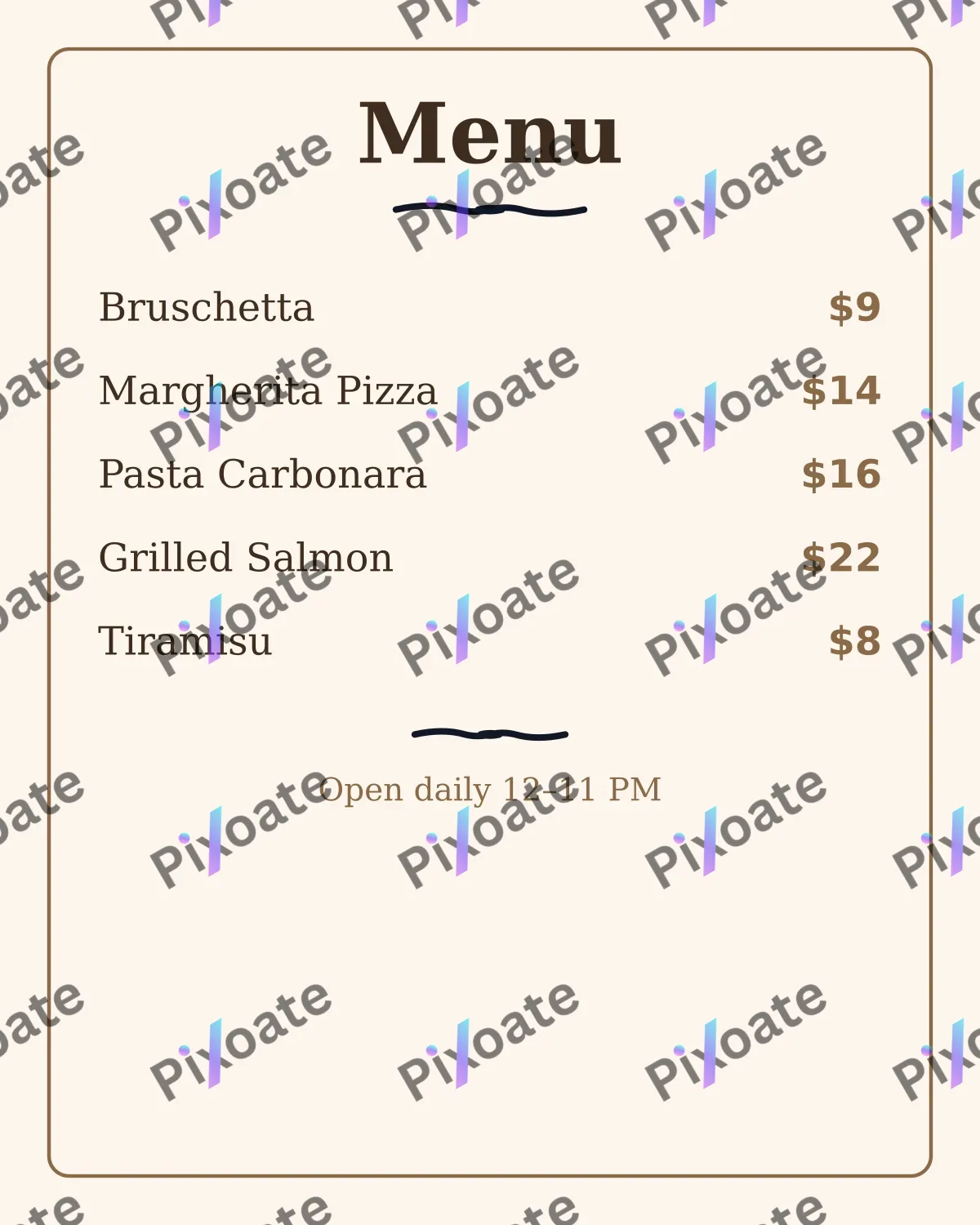 Restaurant Menu Restaurant Menu — editable white restaurant template, instagram portrait