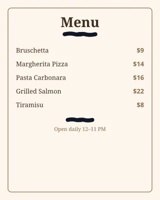 Restaurant Menu — editable white restaurant template, instagram portrait