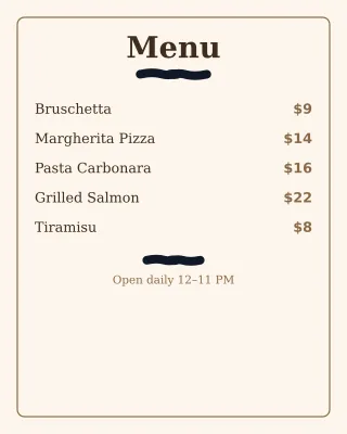 Restaurant Menu — editable white restaurant template, instagram portrait