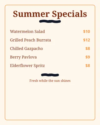 Seasonal Menu — editable white restaurant template, instagram portrait
