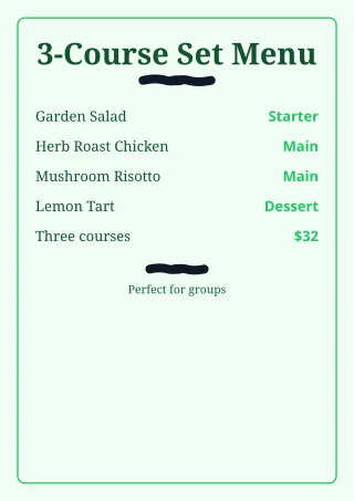 Set Menu — editable white restaurant template, a4 print