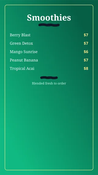 Smoothie Menu — editable green restaurant template, story / reel