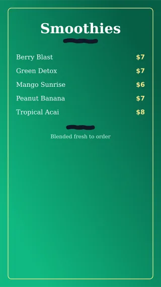 Smoothie Menu — editable green restaurant template, story / reel