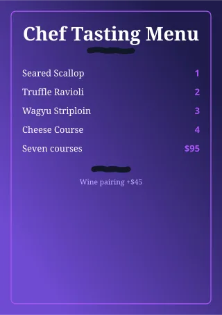 Tasting Menu — editable blue restaurant template, a4 print