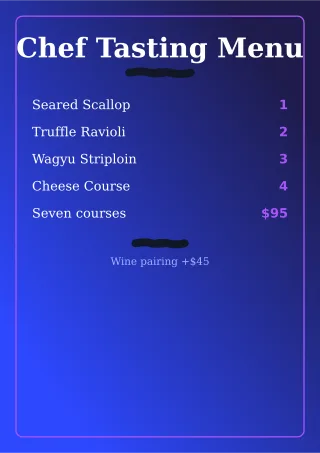 Tasting Menu — editable blue restaurant template, a4 print