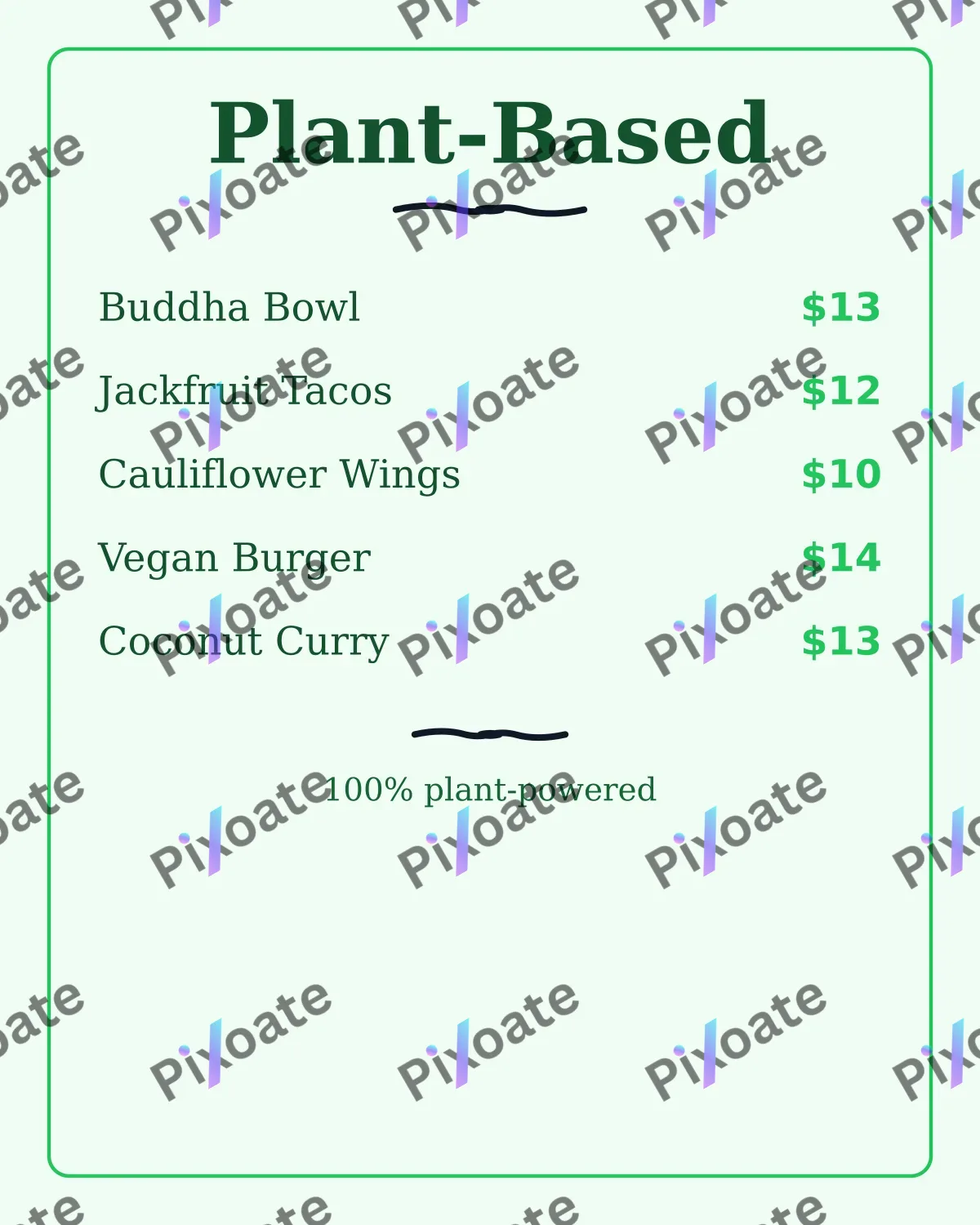 Vegan Menu Vegan Menu — editable white restaurant template, instagram portrait